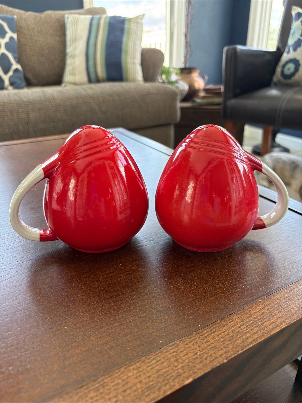 Hall Pottery "Pert" pattern salt and pepper shakers in glossy Chinese Red